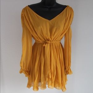 Golden long sleeve baby doll dress